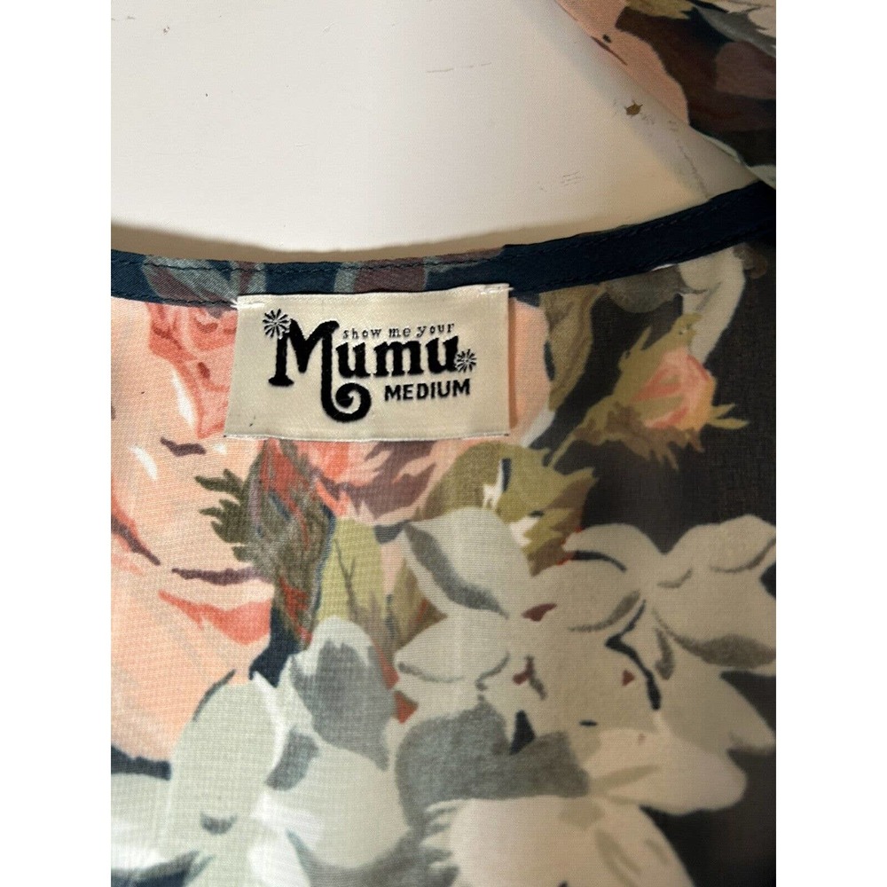 Show Me Your Mumu Womens Sz M floral Bell Sleeve Blouse black and pink see thru - Picture 7 of 8